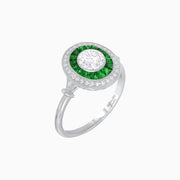 Round Cut Center Stone Double Halo Ring Mounting with French Cut Gemstone Accents - Shahin Jewelry